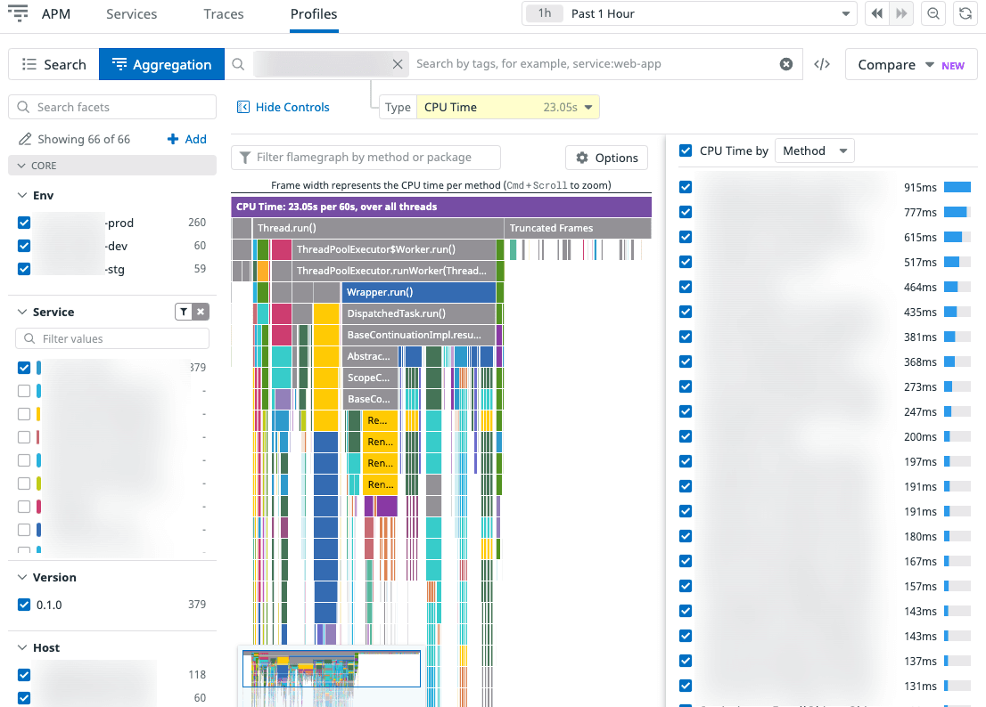 쏘카의 Datadog Profiling 일부 화면